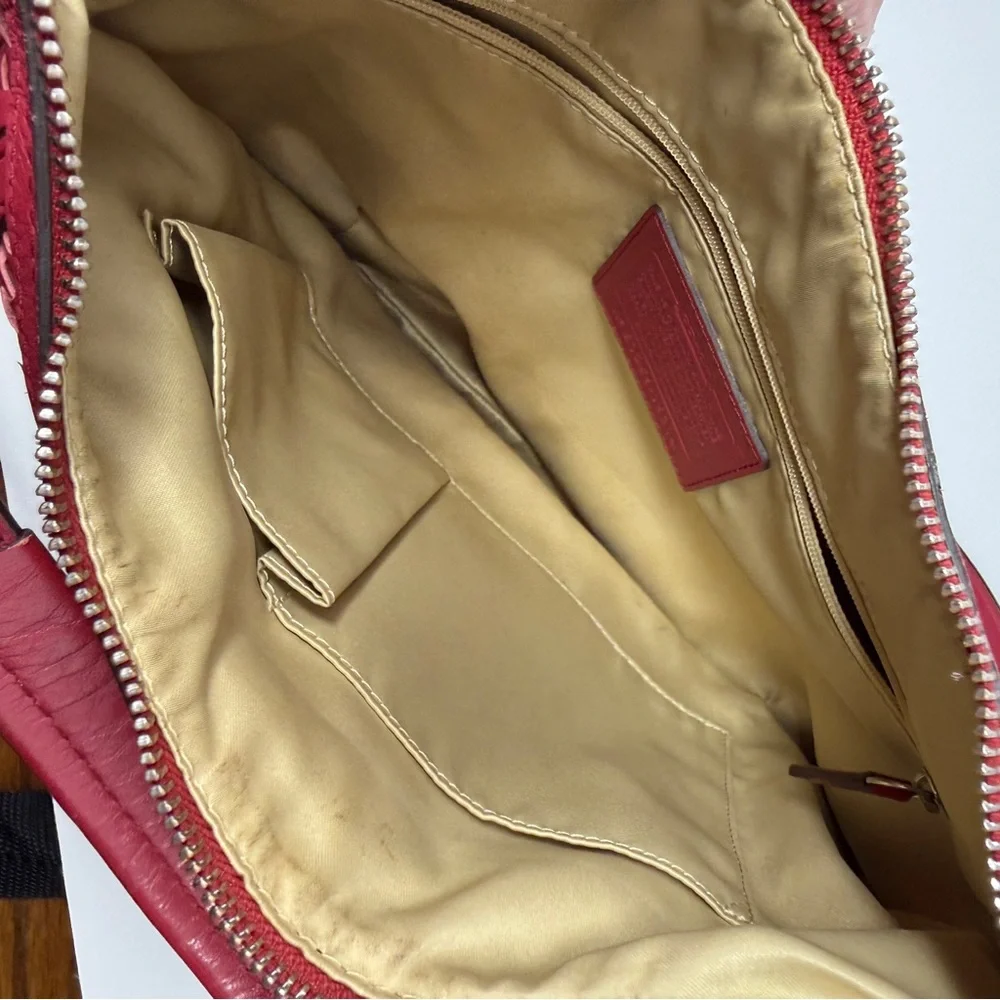 COACH Kristin Woven Leather Hobo Satchel Shoulder Crossbody Bag Scarlet Red